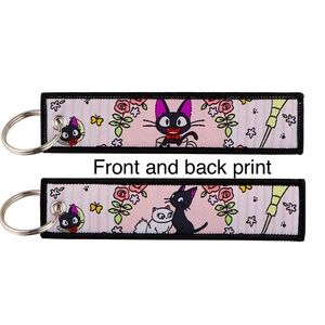 Jiji Keychain, Embroidered Tag Kawaii Key Bag Charm Kiki’s Delivery Black Cat